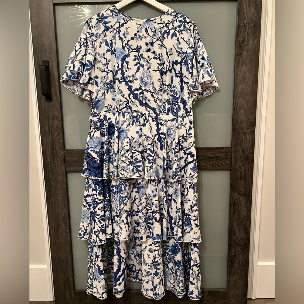 SHEIN Blue Pleated High Low Sundress with Flutter Sleeves